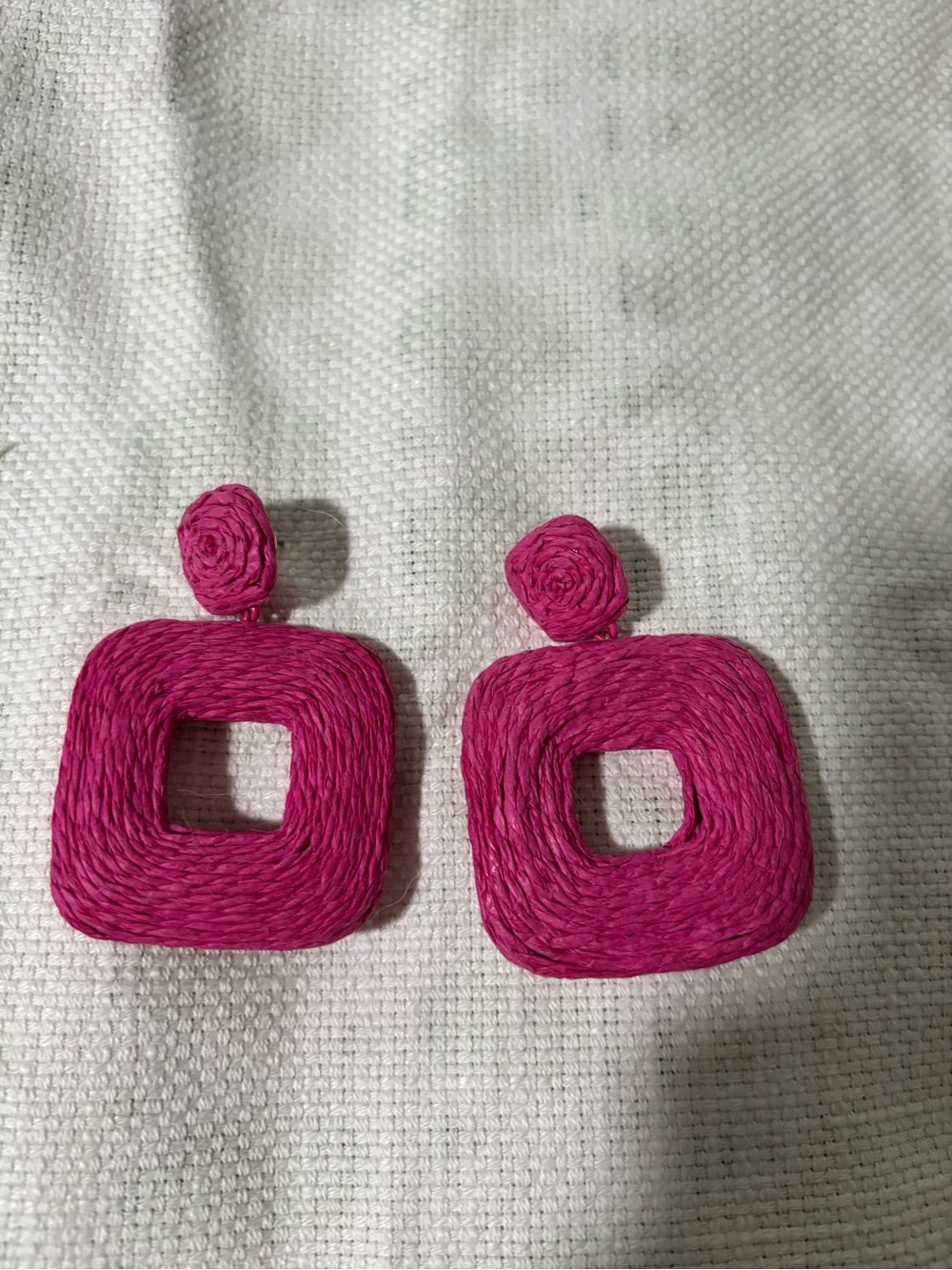 Chico's Hot Pink Raffia Square Drop Earrings